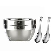 PUSH!餐具304不銹鋼碗2入12cm碗附湯匙飯碗碗可疊放湯碗防燙飯碗E211
