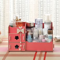 【逛逛市集】桌上型DIY木質收納置物架 粉色 化妝盒 收納盒 置物盒 文具盒 飾品盒