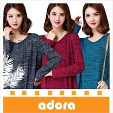 adora 韓版透氣寬鬆圓領長袖針織衫