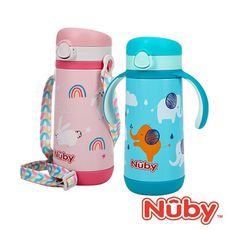 Nuby 不銹鋼真空兩用學習杯(粗吸管/滾珠)350ml-大象/小兔【佳兒園婦幼生活館】