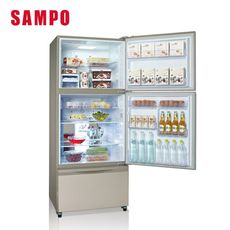 【SAMPO 聲寶】530公升一級能效極光鈦AIE全平面玻璃系列變頻三門冰箱SR-C53GDV-Y3