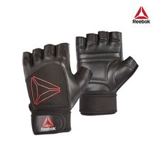 Reebok - 短指皮革重訓手套(黑紅) S-XL