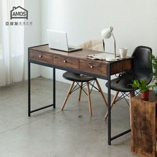 【Amos】台灣製輕工業復古風鐵框126公分書桌+三抽 DCA046