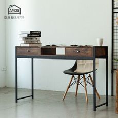 【Amos】台灣製輕工業復古風鐵框126公分書桌+兩抽 DCA045