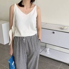 多色 V領 捲邊 毛織 小吊帶 背心(E278)