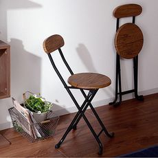 《C&B》古木調復古風格靠背折合椅(二入)-胡桃木色