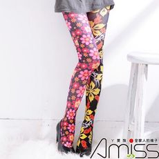 AMISS 歐美‧搖滾印花9分內搭褲襪-扶桑花x浪漫花園