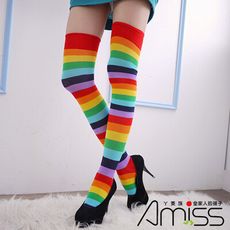 AMISS 彩虹造型大腿棉織襪
