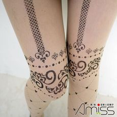 AMISS【個性圖騰】刺青褲襪-假吊帶菱格桃心