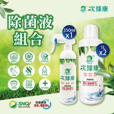 戰勝病毒專用~次綠康次氯酸除菌液(350mlx1+1L濃縮x2)