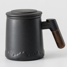 陶瓷木柄茶水分離泡茶杯350ml-禮盒裝