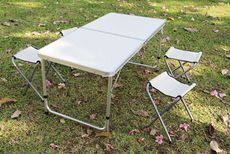 戶外露營折疊桌(無傘孔+4椅)兩色  露營桌 休閒桌 摺疊桌 折疊桌 野餐組 野餐桌