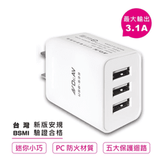 3.1A USB三孔極速充電器/旅充頭/USB充電/充電器/行動電源/快速充電