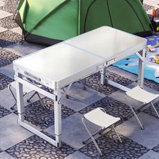 【DaoDi】鋁合金摺疊桌加粗方管升降露營桌(不含椅,雙桿加固野餐桌/折疊桌/懶人桌/電腦桌)