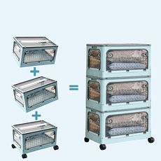 【DaoDi】五開門折疊收納櫃3層塑蓋款-附萬向煞車輪(折疊收納箱/ 衣物收納 /置物盒/收納櫃)