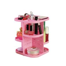 【ikloo】DIY旋轉化妝品/飾品收納架-粉紅色/化妝品收納盒/360度旋轉置物架/化妝品收納台收