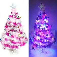 摩達客 台灣製4尺 特級白色松針葉聖誕樹 (繽紛馬卡龍粉紫色系)+100燈LED燈串一串彩光