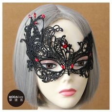 【摩達客】萬聖派對化妝舞會頭飾-哥德風死神黑色蕾絲精緻編織眼罩