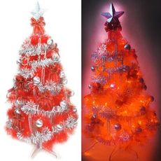 摩達客 台灣製4尺(120cm)特級紅色松針葉聖誕樹 (銀紅色系配件+100燈LED燈紅光1串)