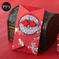 摩達客農曆春節開運◉高級國畫紅錦花鳥古典文創綢緞布藝術紅包袋-聚財長夾