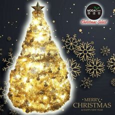 摩達客耶誕-台灣製4尺 豪華版氣質霧金系聖誕樹(金色系配件組)+100燈LED燈暖白光1串 附控制器
