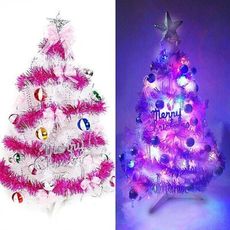 摩達客台製3呎(90cm)特級白色松針葉聖誕樹(繽紛馬卡龍粉紫色系)+100燈LED燈串+控制器