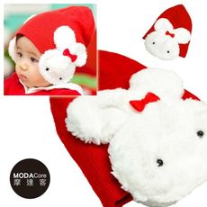 【摩達客】超Q兒童嬰幼兒保暖護耳毛線針織帽(紅色)