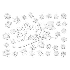 摩達客耶誕-白色9號聖誕雪花帽聖誕快樂英文字-無痕窗貼玻璃貼*2入-優惠組合(75x35cm/張)