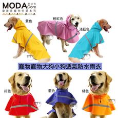 【摩達客寵物系列】寵物大狗小狗透氣防水雨衣 黃/藍/橘/紅/粉紅/淺藍色 (反光條)