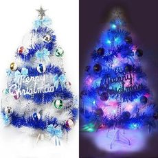 摩達客台製4尺120cm特級白色松針葉聖誕樹-繽紛馬卡龍藍銀色系+LED100燈一串彩光-附控制器