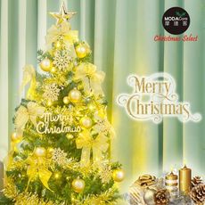 摩達客耶誕-6尺(180cm)特仕幸福型裝飾綠色聖誕樹 金色年華系配件+100燈LED燈暖白光一串