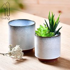 [限時特賣] 藍色復古陶瓷圓管花盆(小,藍色)【YU Living】