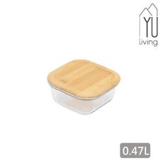 【YU Living】方型玻璃竹蓋保鮮盒 儲物盒 收納盒 (0.47L ,附竹蓋)