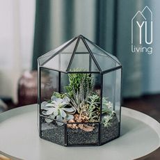 [限時特賣] 微景觀幾何錐形玻璃花房 小溫室(八角錐)【YU Living】