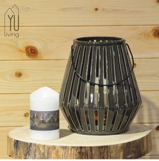 【YU Living】陶瓷簍空燈籠造型燭台 檯燈(附提把,灰黑色)