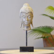 【YU Living 信歐傢居】釋迦摩尼佛頭裝飾 樹脂工藝佛首擺飾(高35cm/金色)