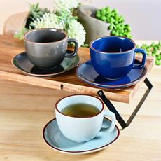 【YU Living 信歐傢居】北歐陶瓷不規則咖啡杯盤組 早餐杯(一杯一盤/3色)