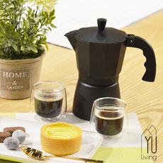 【YU Living】義式摩卡咖啡壺六杯份(250 ml / 黑色)