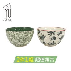 [限時特賣] 夏日棕櫚陶瓷碗 湯碗二件組 500ML (2色)【YU Living】