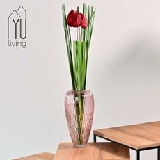 [限時特賣] 淺紫條紋玻璃花瓶 花器 (大,35CM) 【YU Living】