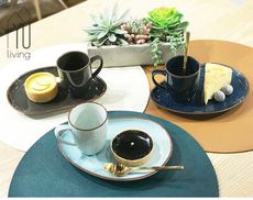 【YU Living】北歐風 陶瓷蛋形杯盤 陶瓷咖啡杯 咖啡杯碟(3色/一杯一盤)