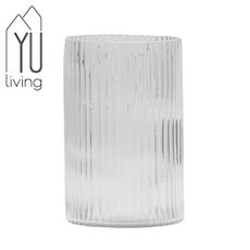 [限時特賣] 寬口直筒型條紋玻璃花瓶/花器(大)【YU Living】