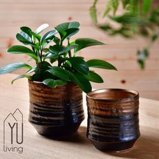 [限時特賣] 仿手拉坯銅色陶瓷花盆 (大,古銅色)【YU Living】