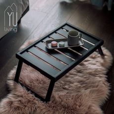 【YU Living】多用途移動式摺疊床邊桌 膝上桌 小茶几(黑色)