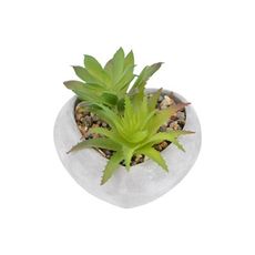 【YU Living】仿真綠色多肉植物心型水泥盆栽(高7cm/綠色)