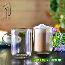 【YU Living】雙層玻璃茶杯二件組 馬克杯 咖啡杯 早餐杯 240ML