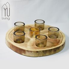 【YU Living】圓形原木玻璃燭台組 (玻璃杯6個+原木燭台底座1個)