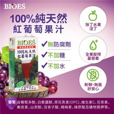 【囍瑞 BIOES】100%純天然紅葡萄汁原汁(1000ml-12入)