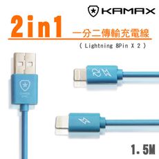 【KAMAX】一分二Lightning 8Pin充電傳輸線-1.5M