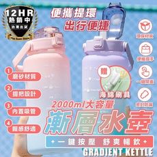 S-SportPlus+ 水壺 漸層水壺 2000ml大容量水壺 吸管水壺運動水壺 環保杯 健身水壺